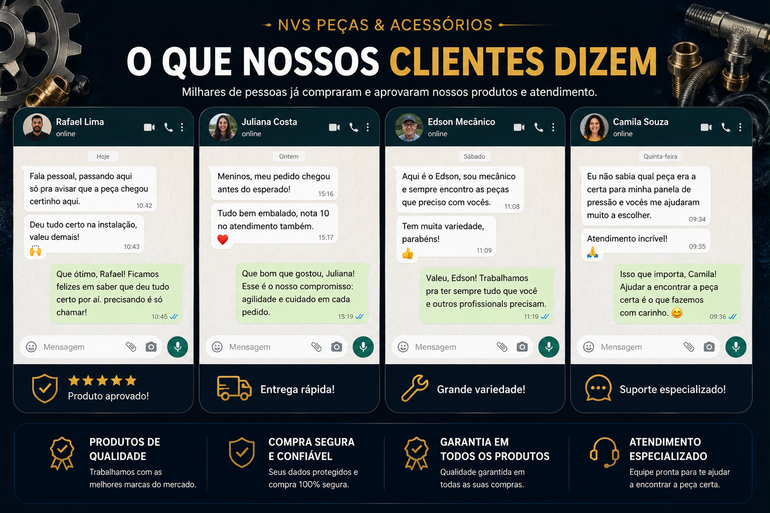 O que nossos clientes dizem — depoimentos NVS Peças & Acessórios